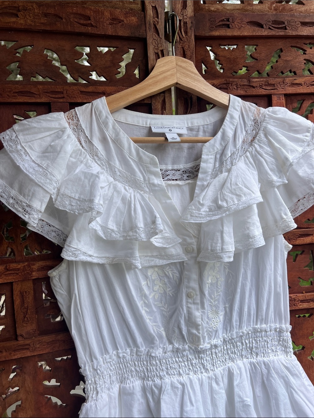 LoveShackFancy White Lace-Trim Blouse